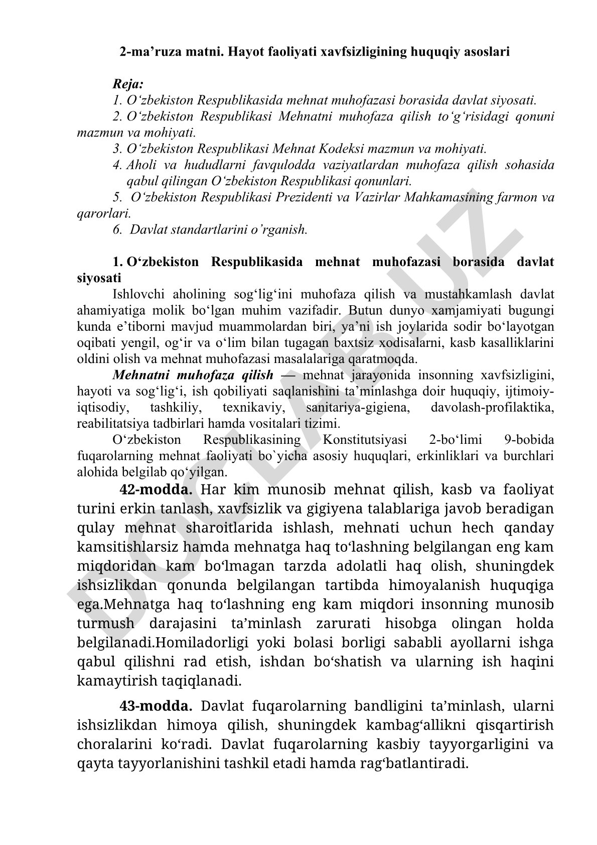 Hayot faoliyati xavfsizligining huquqiy asoslari