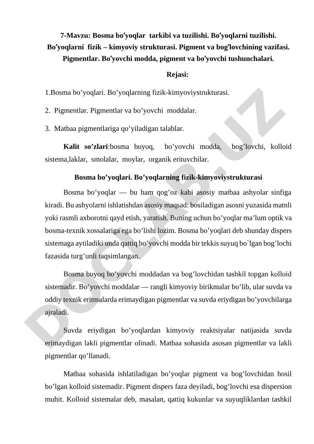 Bosma bo‘yoqlar tarkibi va tuzilishi