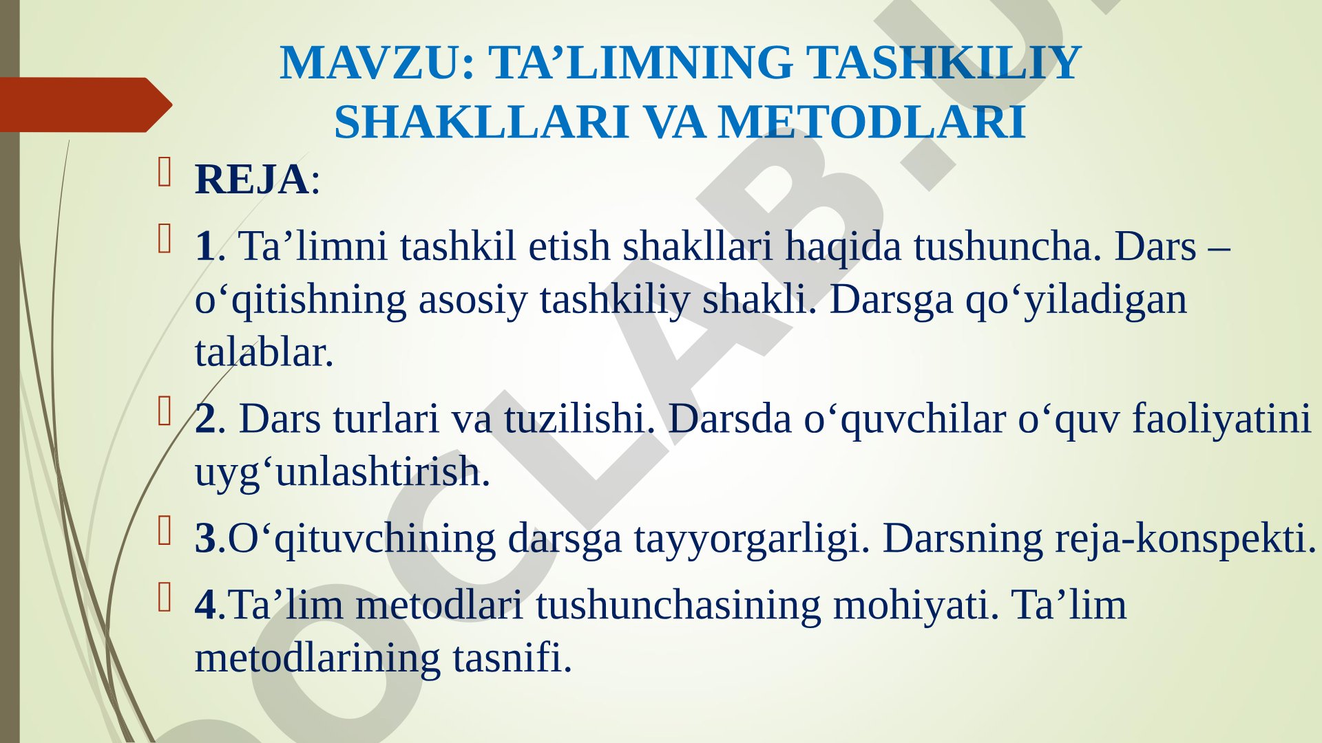 Ta'limning tashkiliy shakllari va metodlari