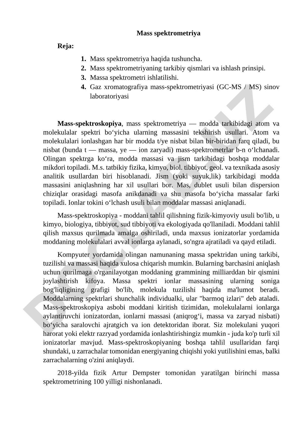 Mass spektrometriya haqida tushuncha va uning tarkibiy qismlari