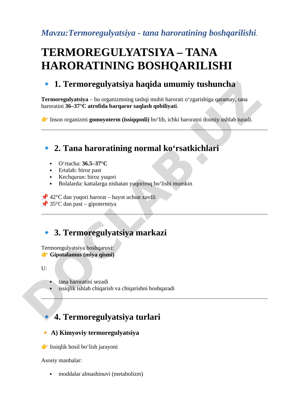 Termoregulyatsiya - tana haroratining boshqarilishi