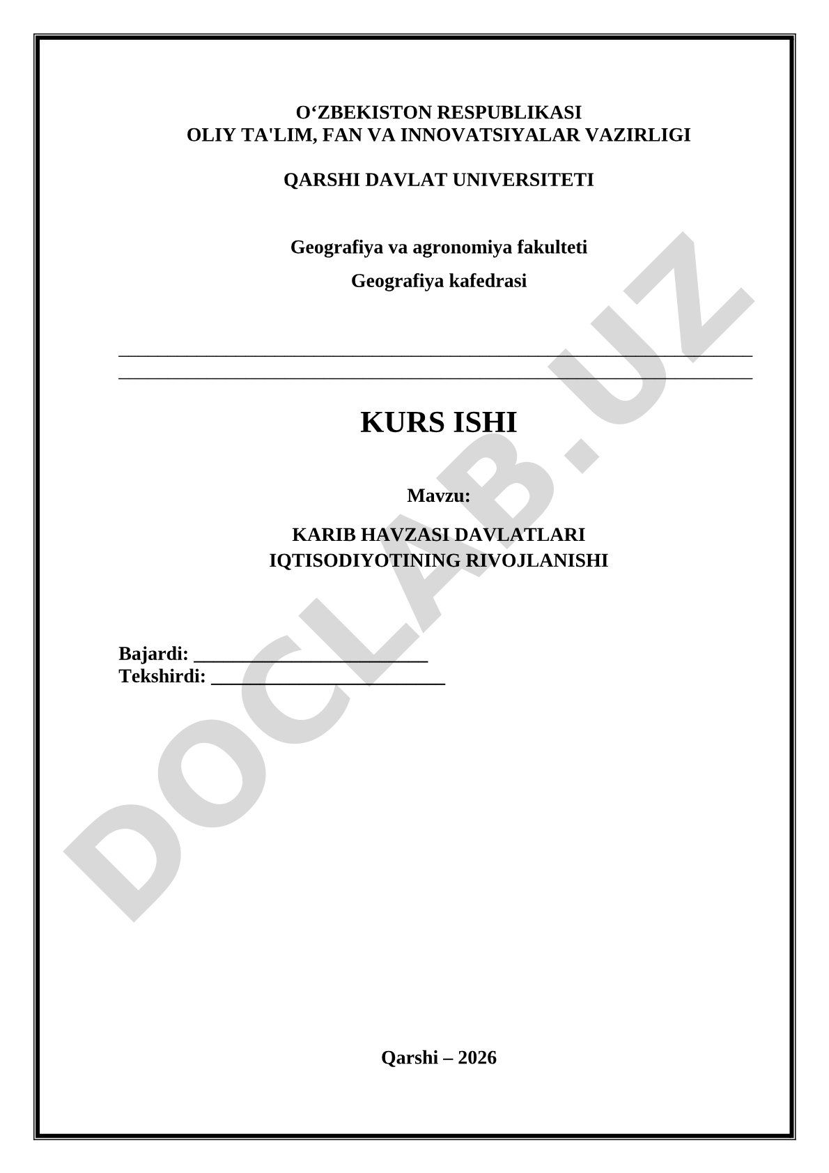 Karib havzasi davlatlari iqtisodiyotining rivojlanishi