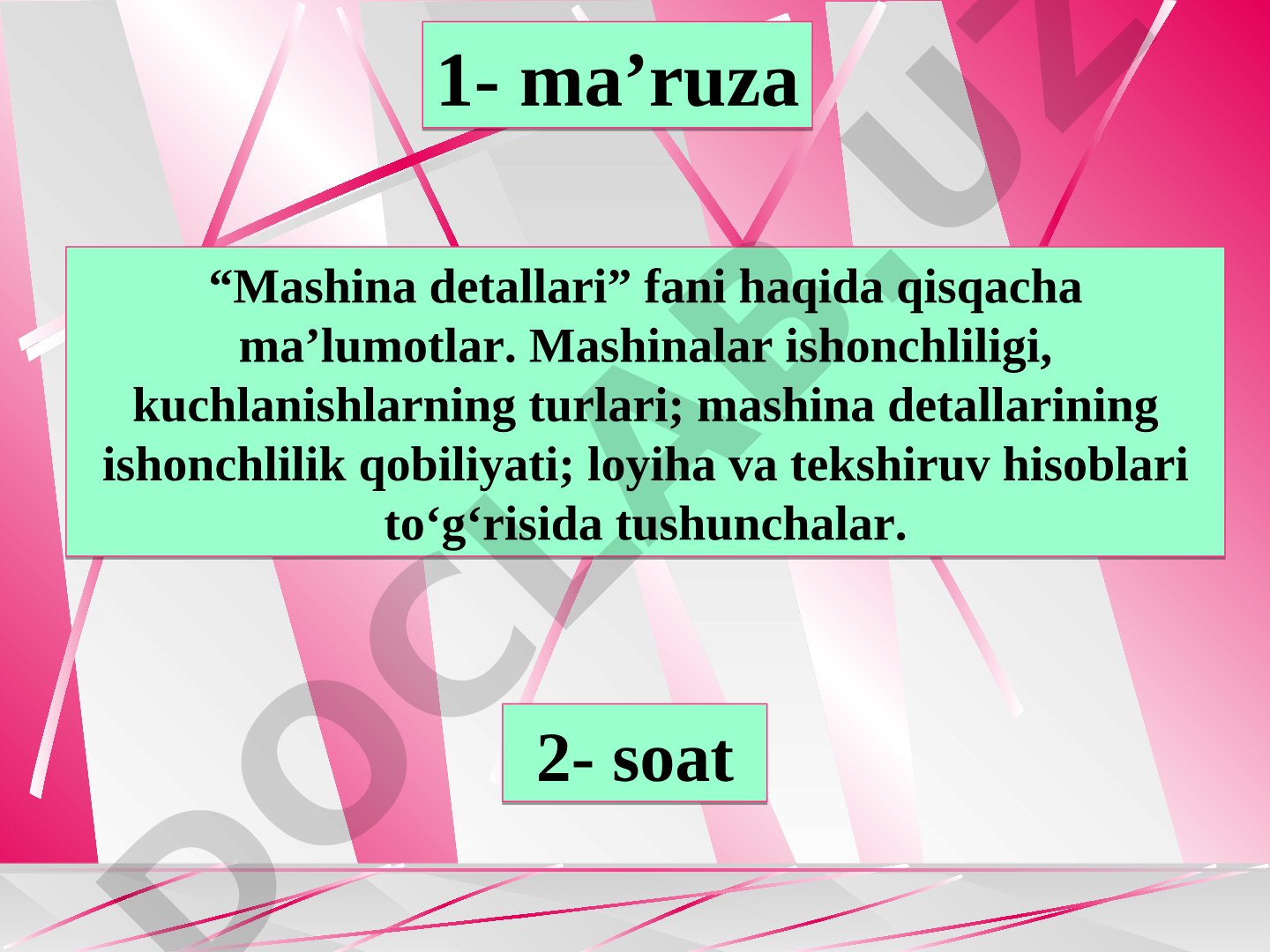 Mashina detallari fani haqida qisqacha ma'lumotlar