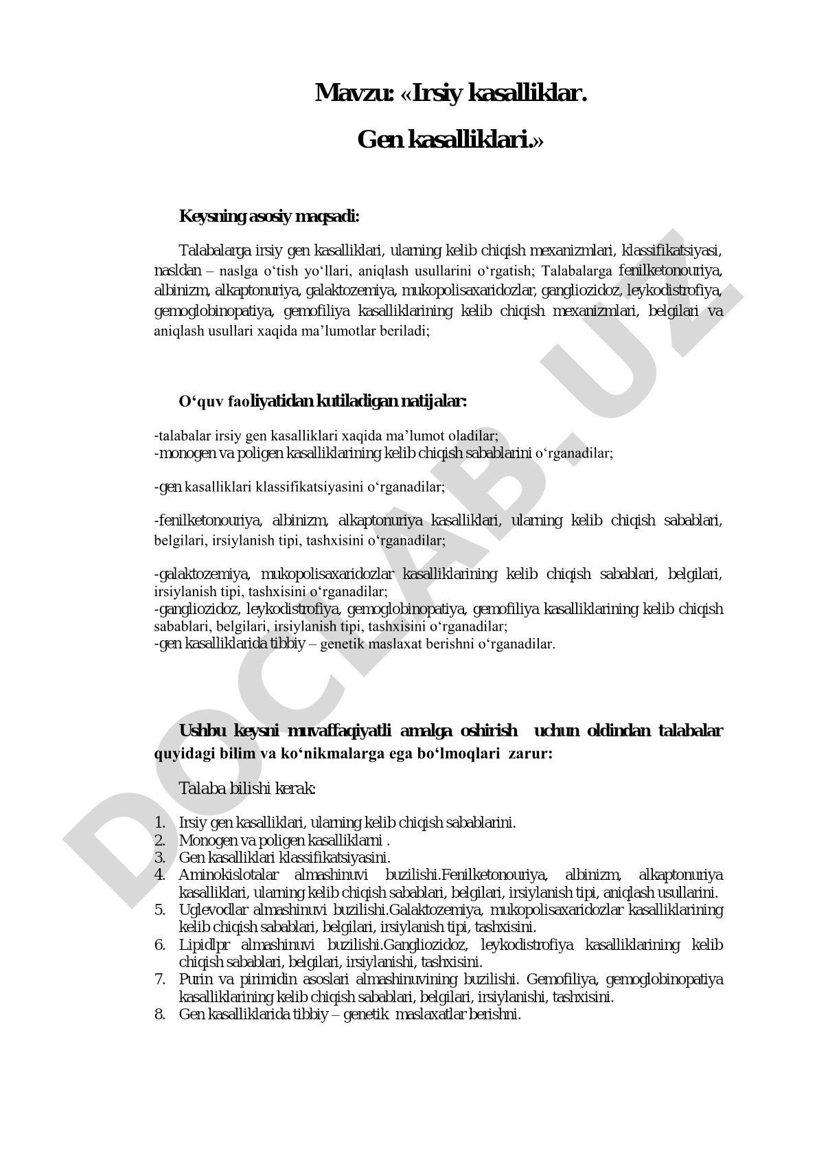 Irsiy kasalliklar. Gen kasalliklari.