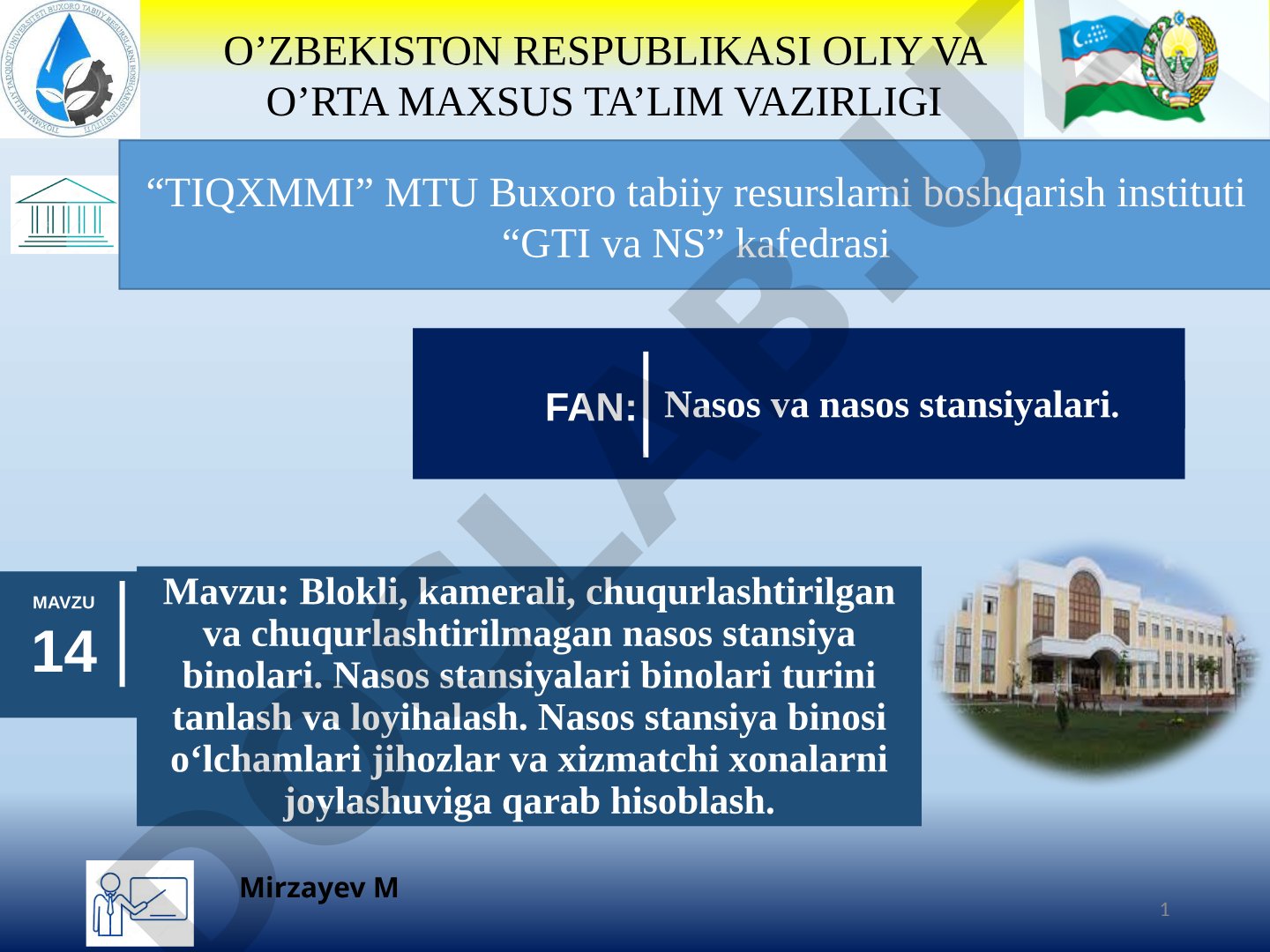 Blokli, kamerali, chuqurlashtirilgan va chuqurlashtirilmagan nasos stansiya binolari