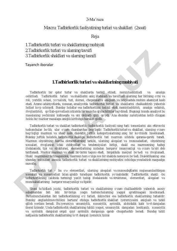 Tadbirkorlik faoliyatining turlari va shakllari