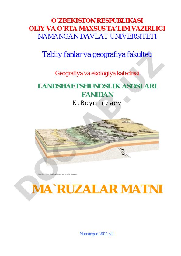 Landshaftshunoslik asoslari fani ma'ruzalar matni