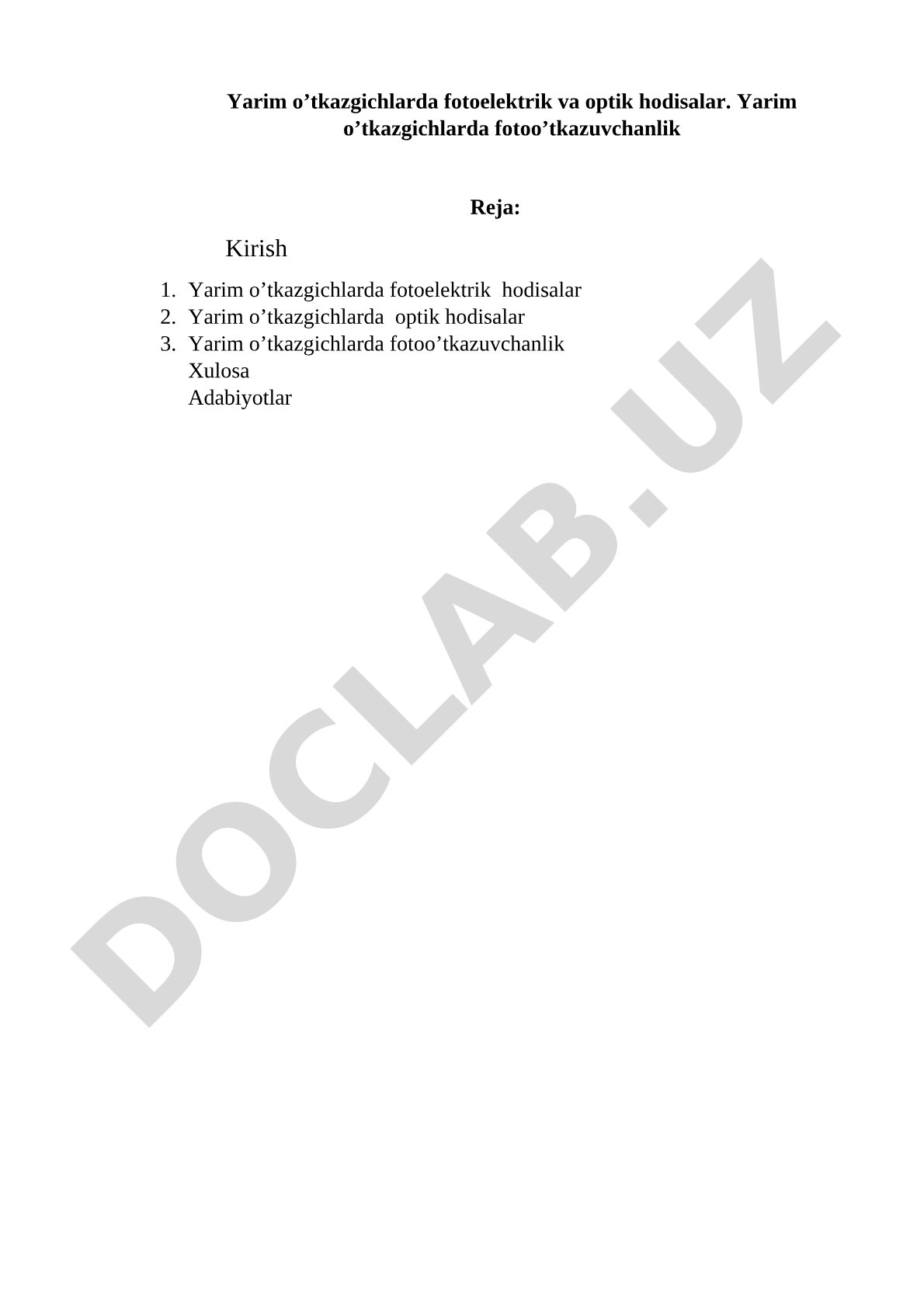 Yarim o'tkazgichlarda fotoelektrik va optik hodisalar. Yarim o'tkazgichlarda fotoo'tkazuvchanlik