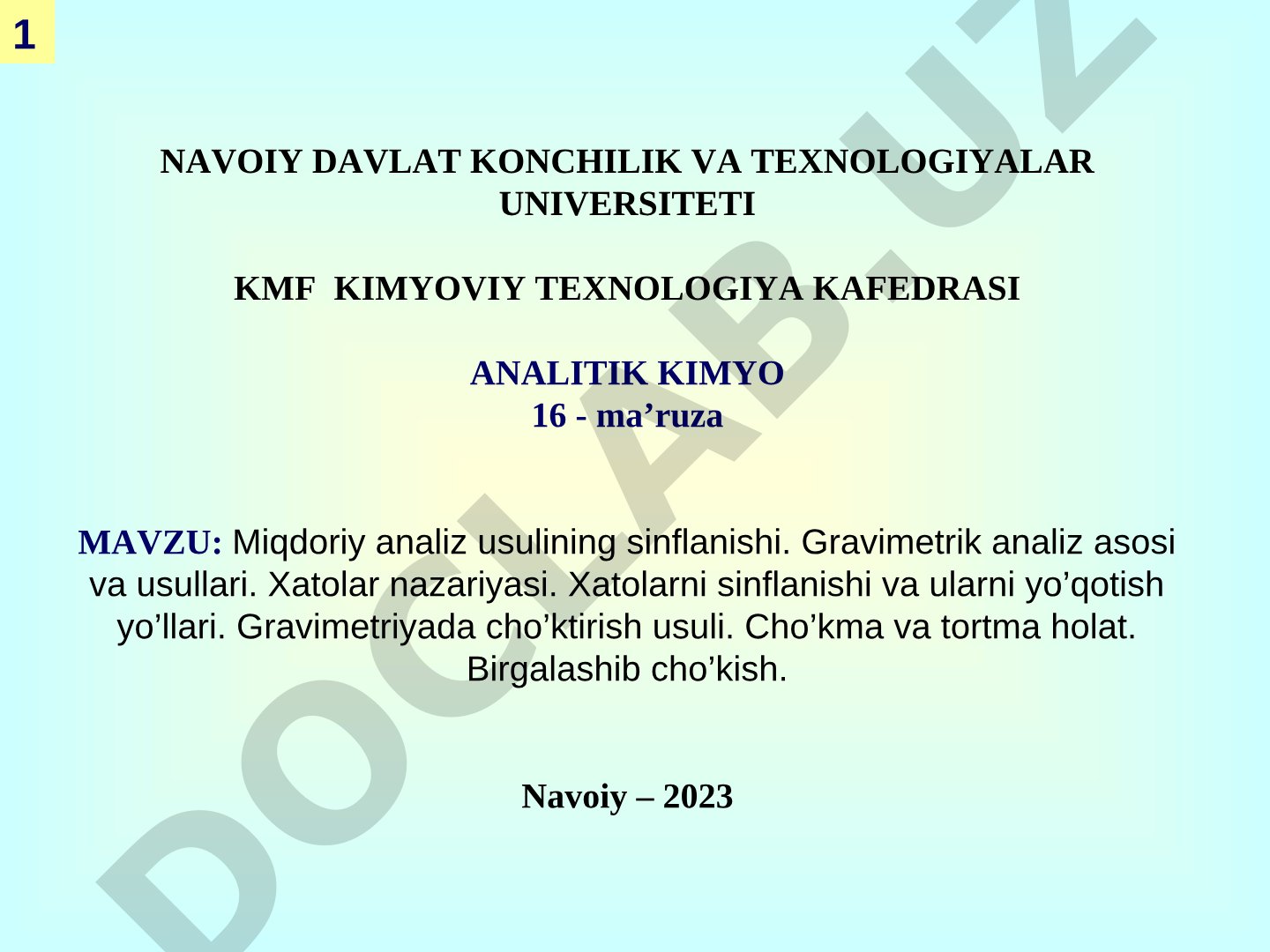 Miqdoriy analiz usulining sinflanishi. Gravimetrik analiz asosi va usullari.
