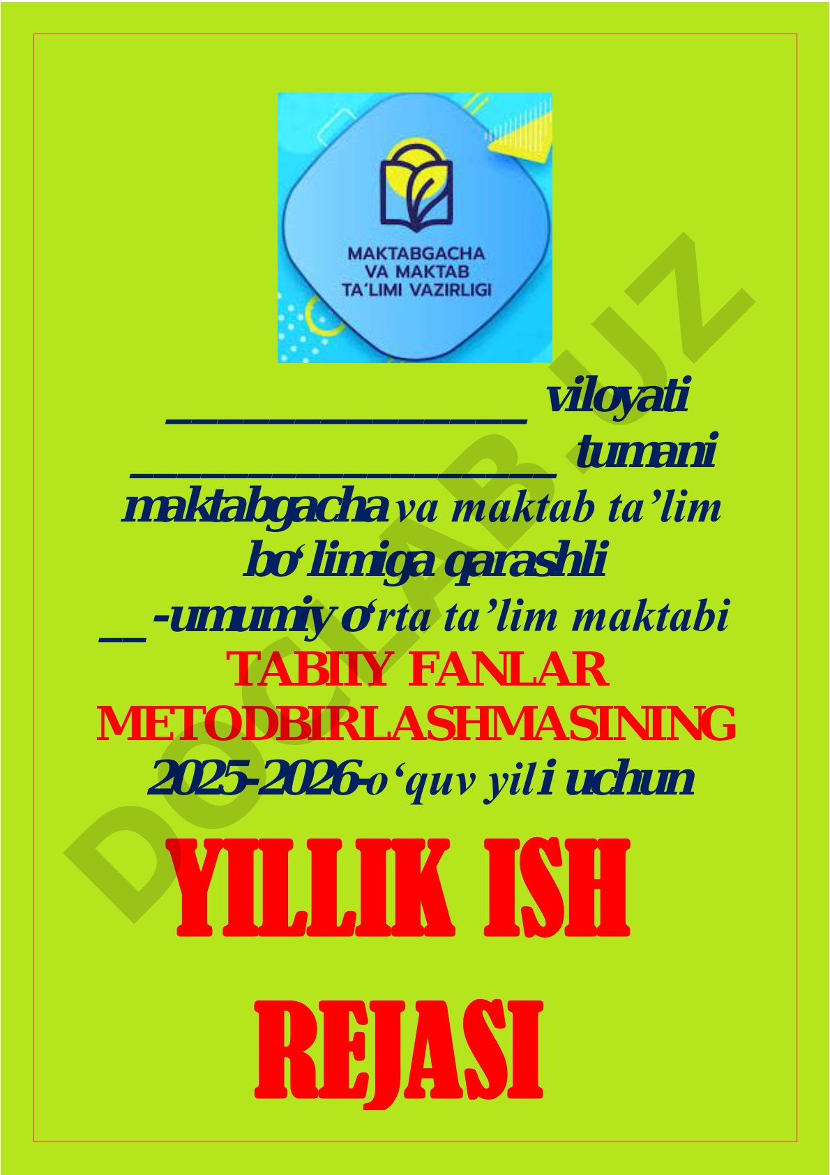 Tabiiy fanlar metodbirlashmasining 2025-2026-o'quv yili uchun yillik ish rejasi
