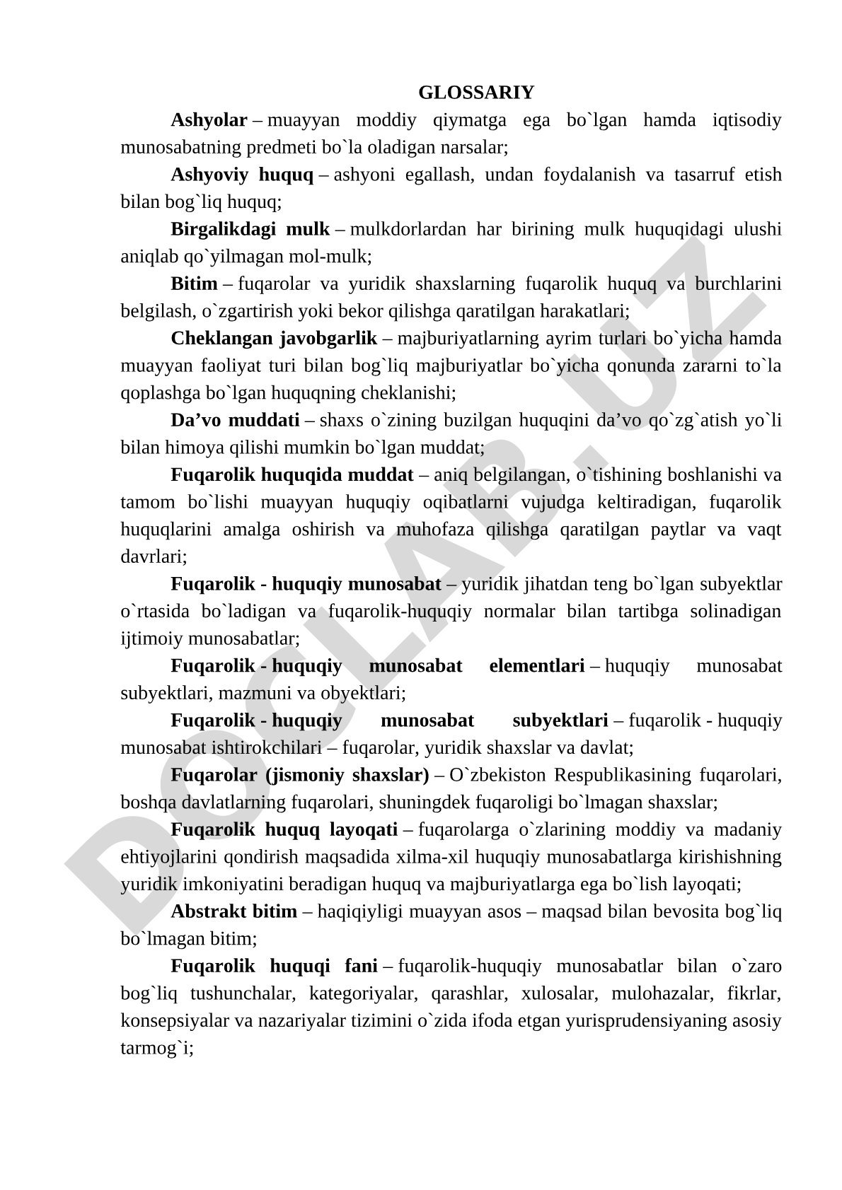 Fuqarolik huquqi glossariy