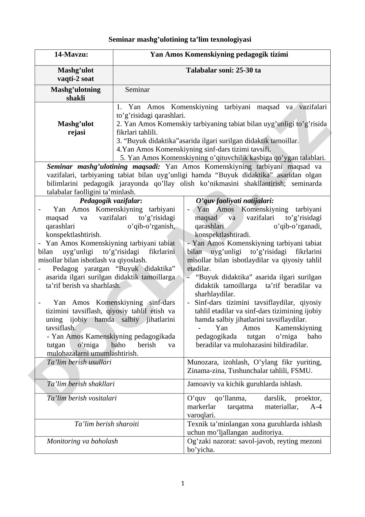 Yan Amos Komenskiyning pedagogik tizimi