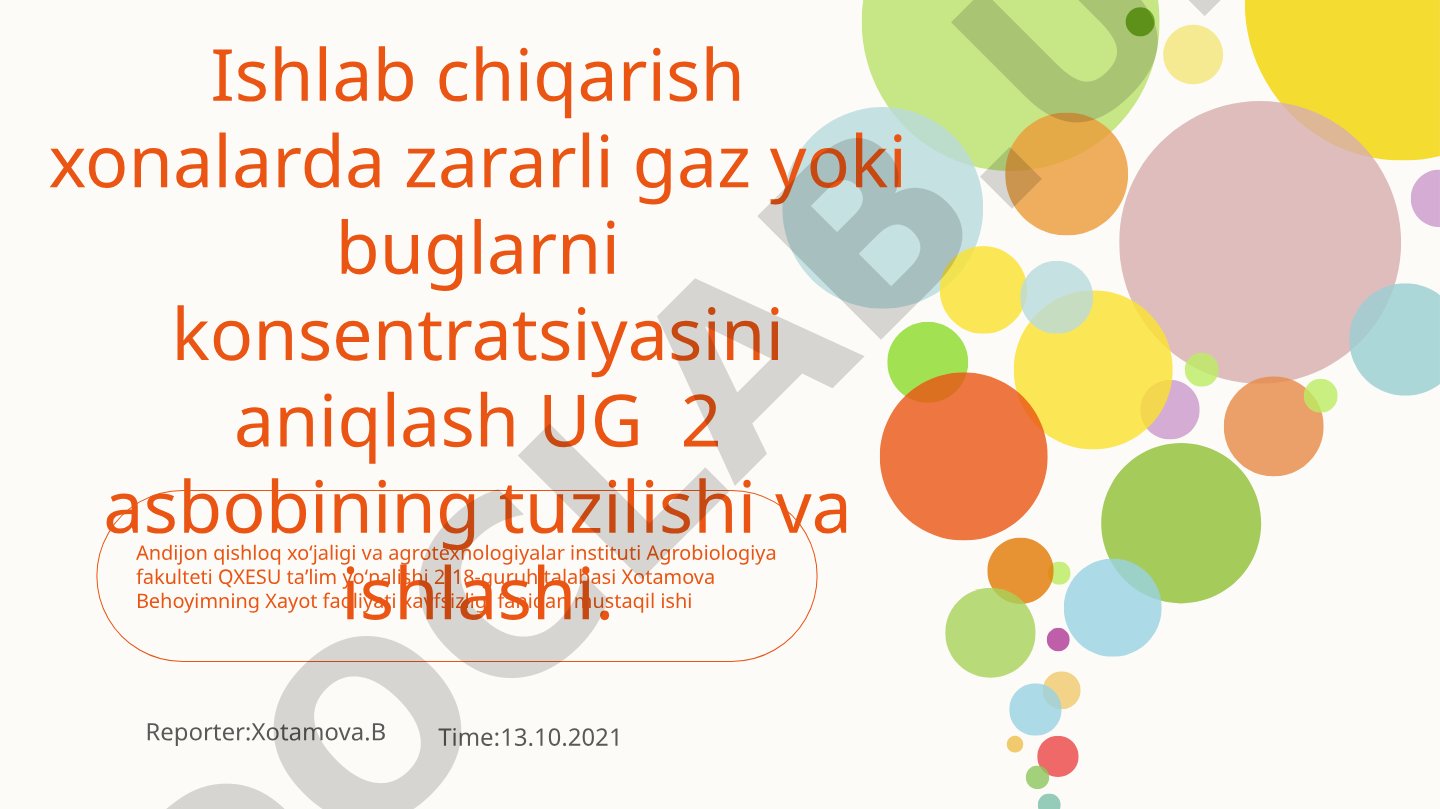 Zararli gaz yoki buglarni konsentratsiyasini aniqlash UG 2 asbobining tuzilishi