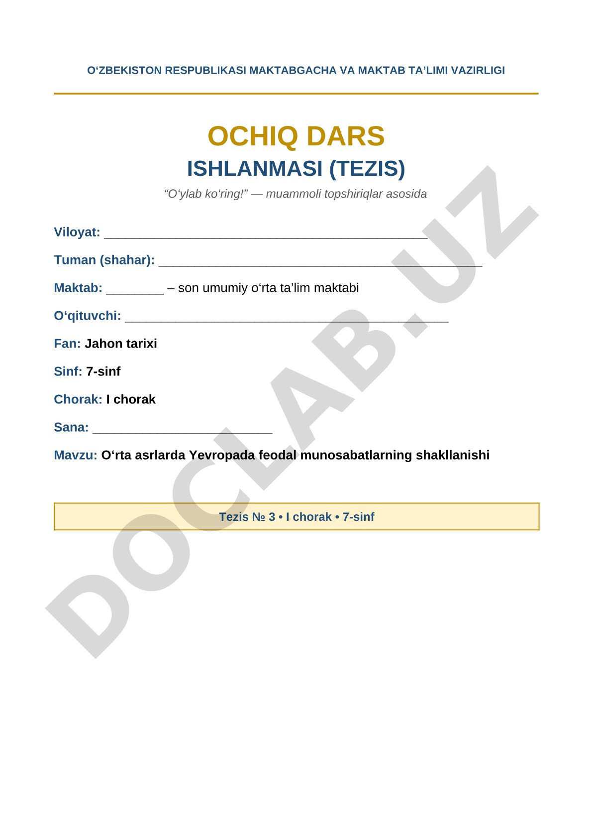 O‘rta asrlarda Yevropada feodal munosabatlarning shakllanishi