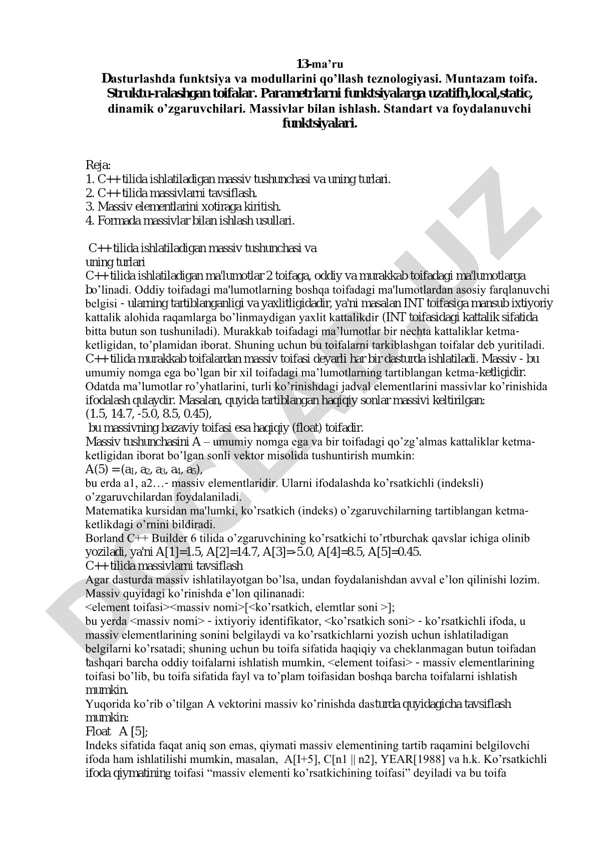 Dasturlashda funktsiya va modullarini qo'llash texnologiyasi
