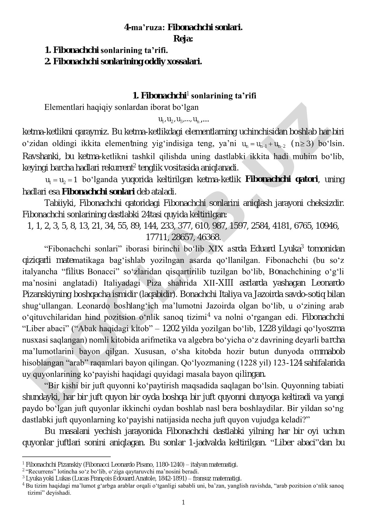 4-ma’ruza: Fibonachchi sonlari