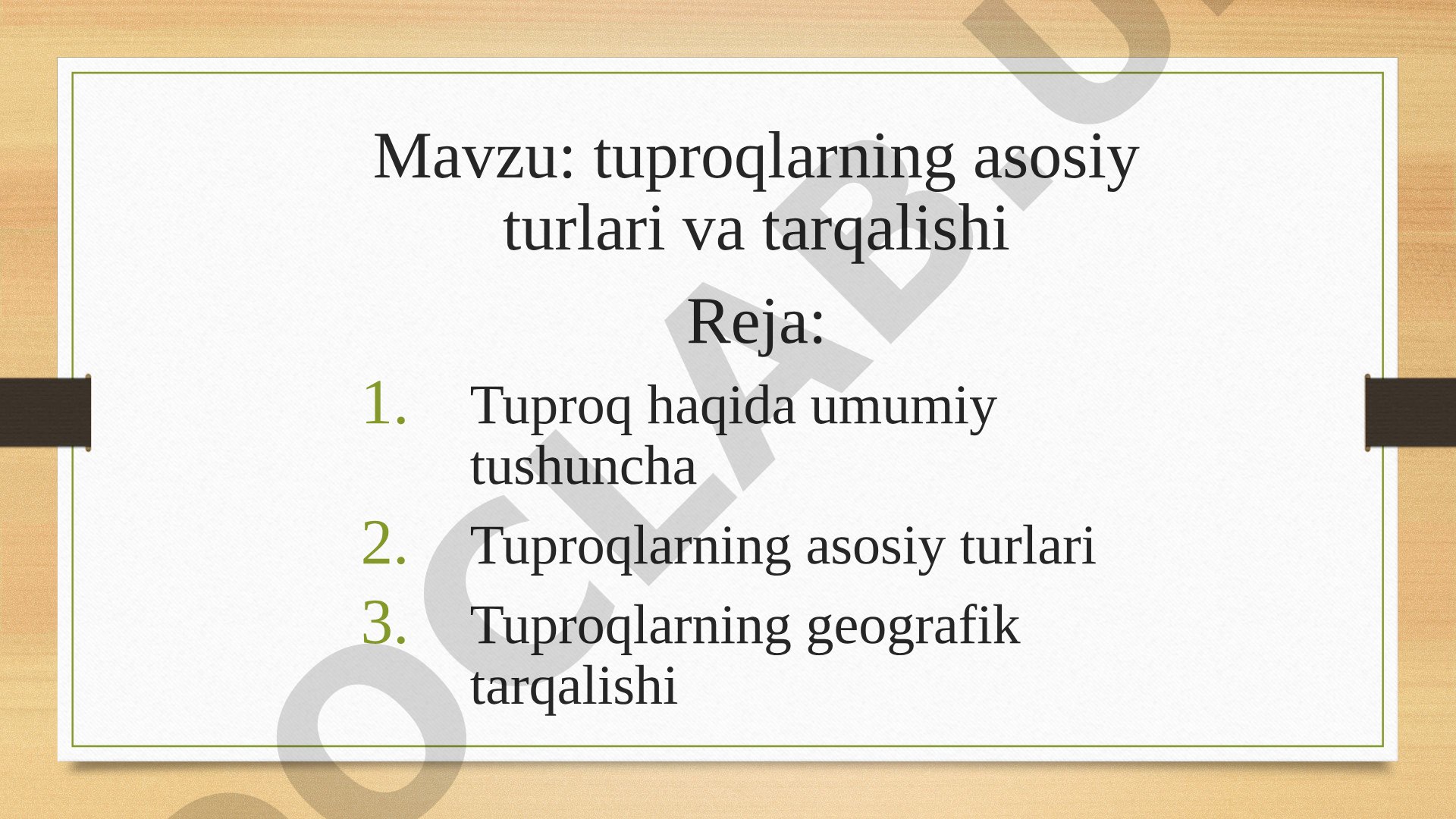 tuproqlarning asosiy turlari va tarqalishi