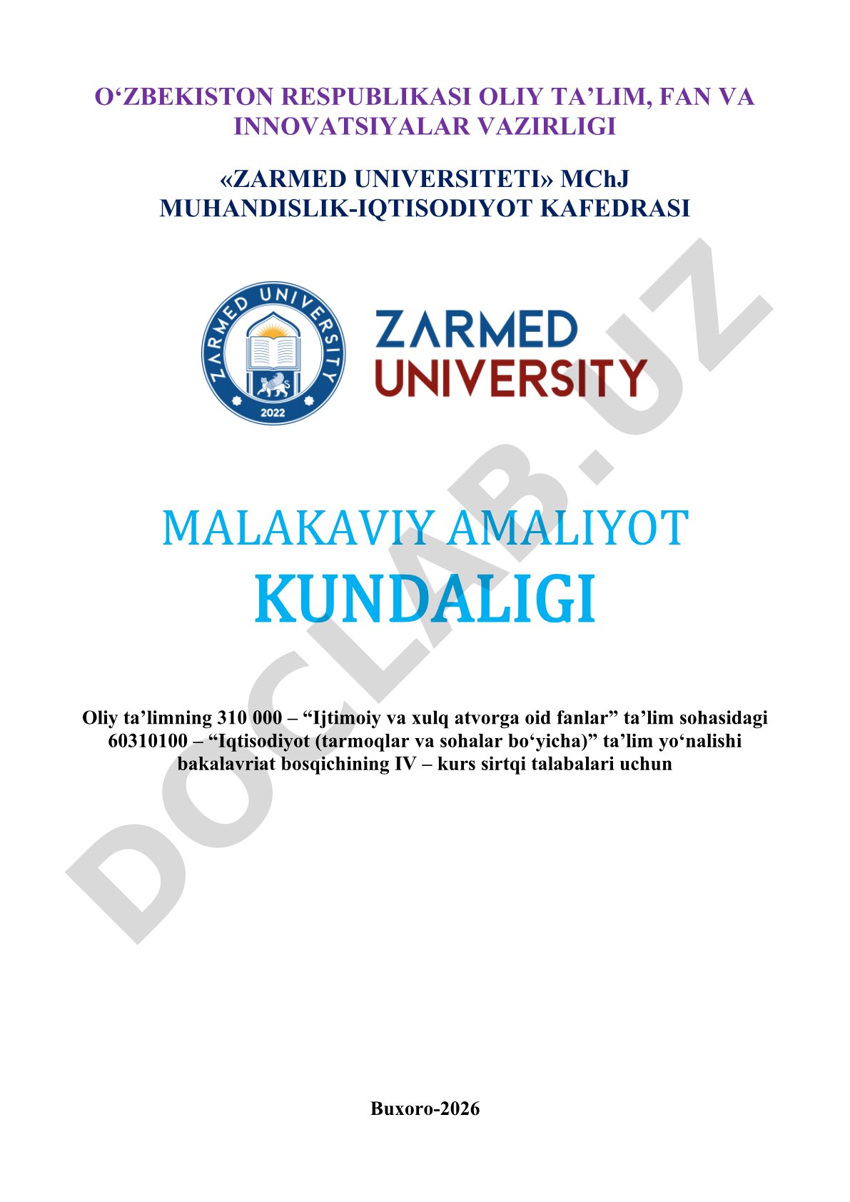 Malakaviy amaliyot kundalik-hisoboti