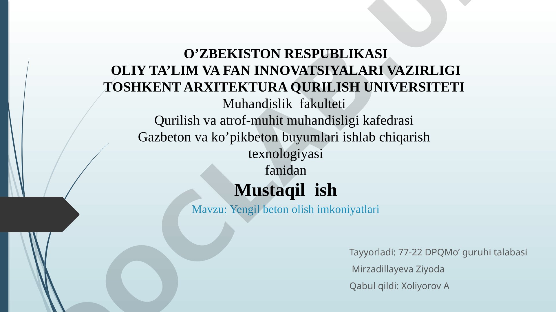 Yengil beton olish imkoniyatlari