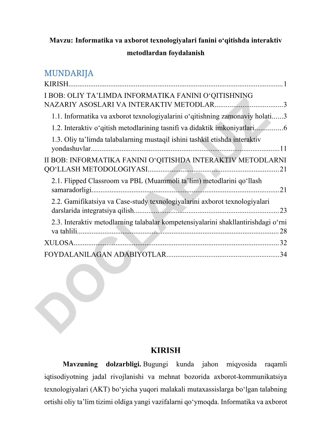 Informatika va axborot texnologiyalari fanini o‘qitishda interaktiv metodlardan foydalanish