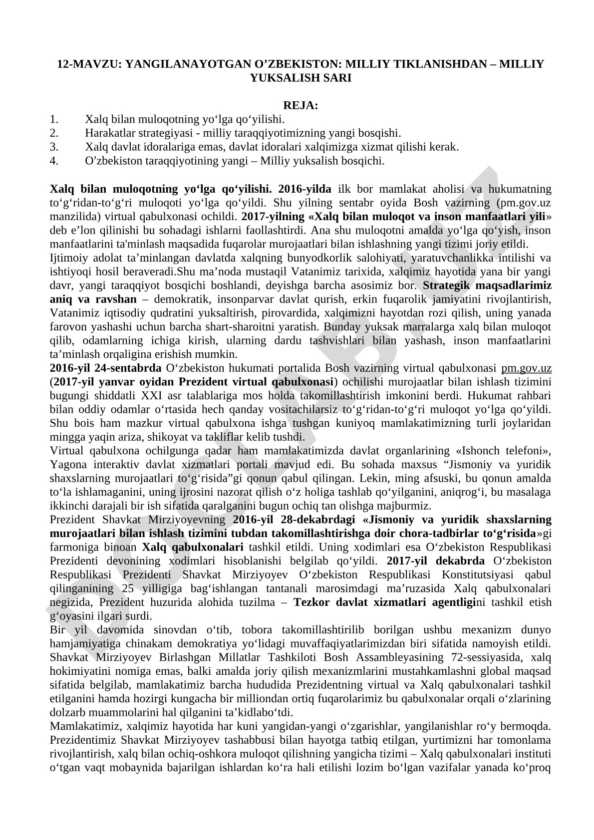 Yangilanayotgan O’zbekiston: milliy tiklanishdan – milliy yuksalish sari