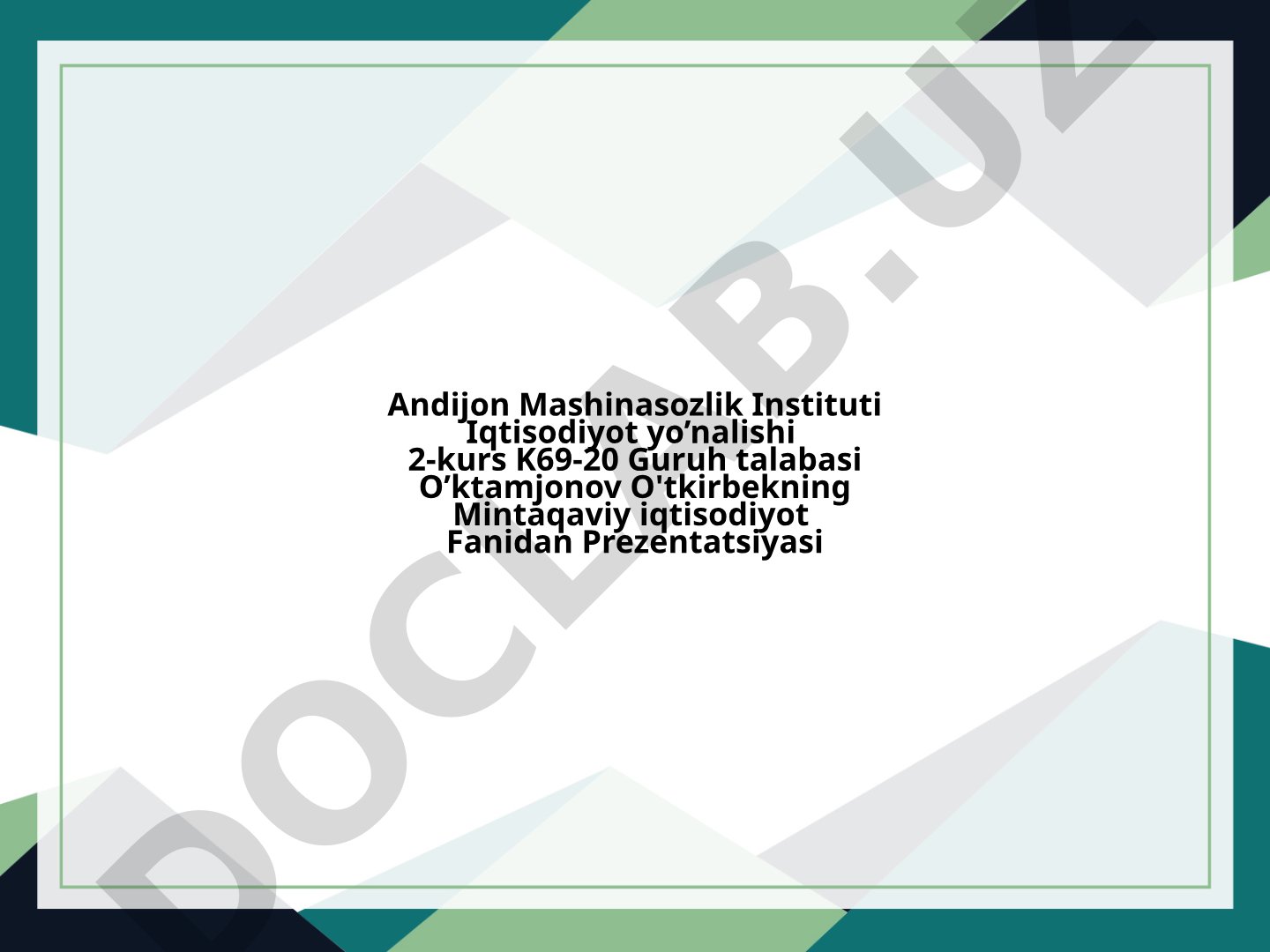 Mintaqaviy iqtisodiyot: Asaka tumani qishloq xo'jaligi