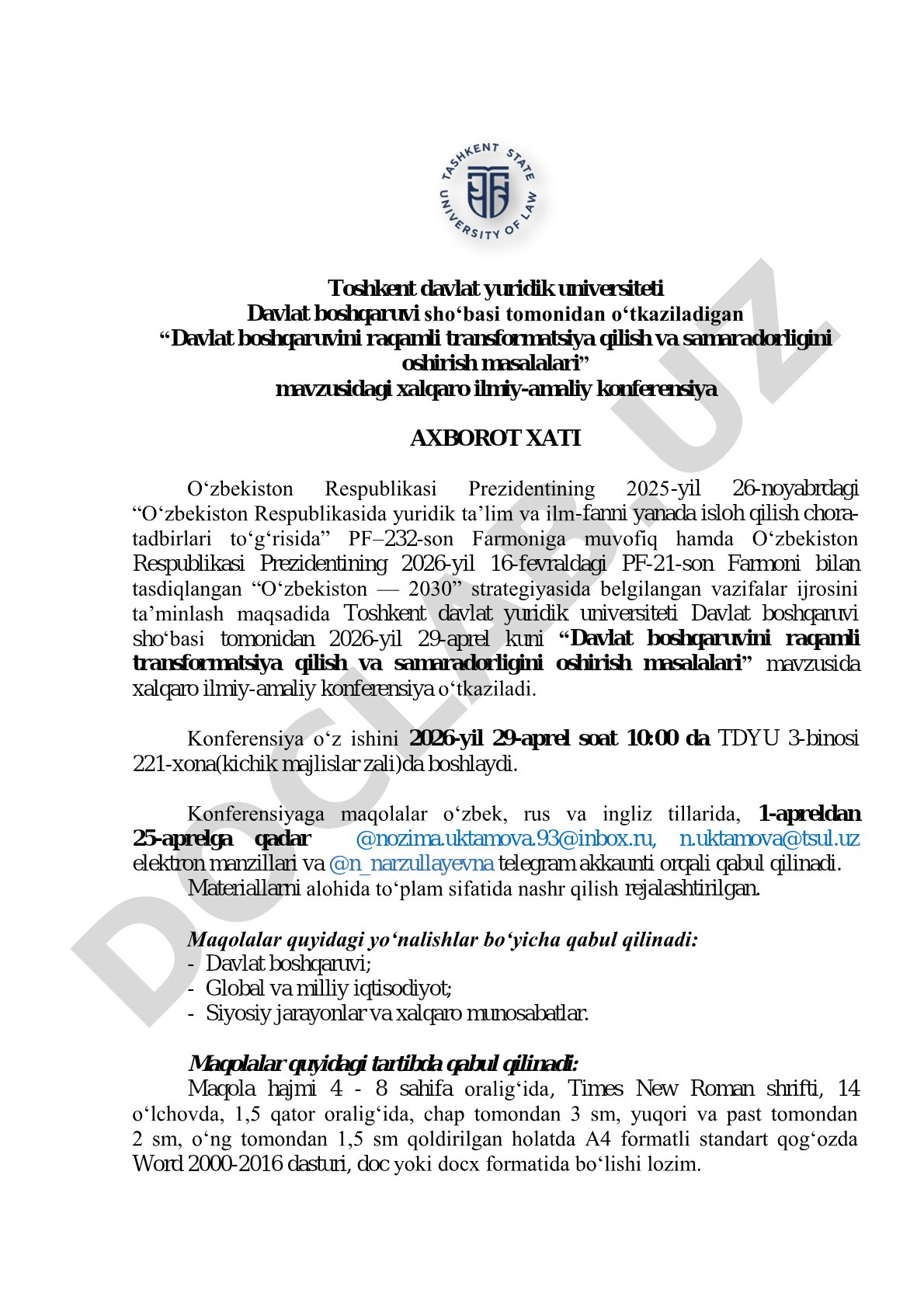 Davlat boshqaruvini raqamli transformatsiya qilish va samaradorligini oshirish masalalari
