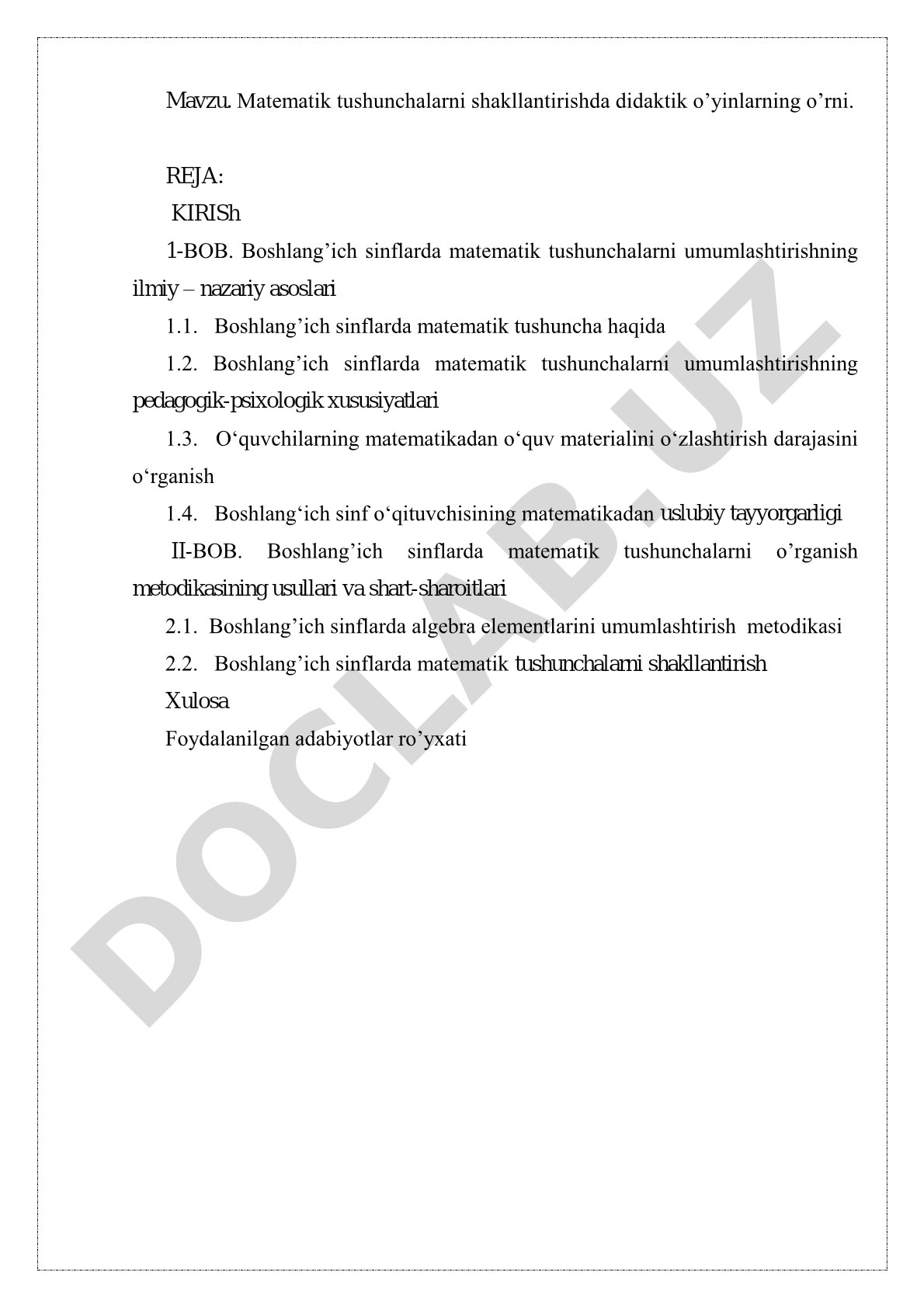 Matematik tushunchalarni shakllantirishda didaktik o’yinlarning o’rni