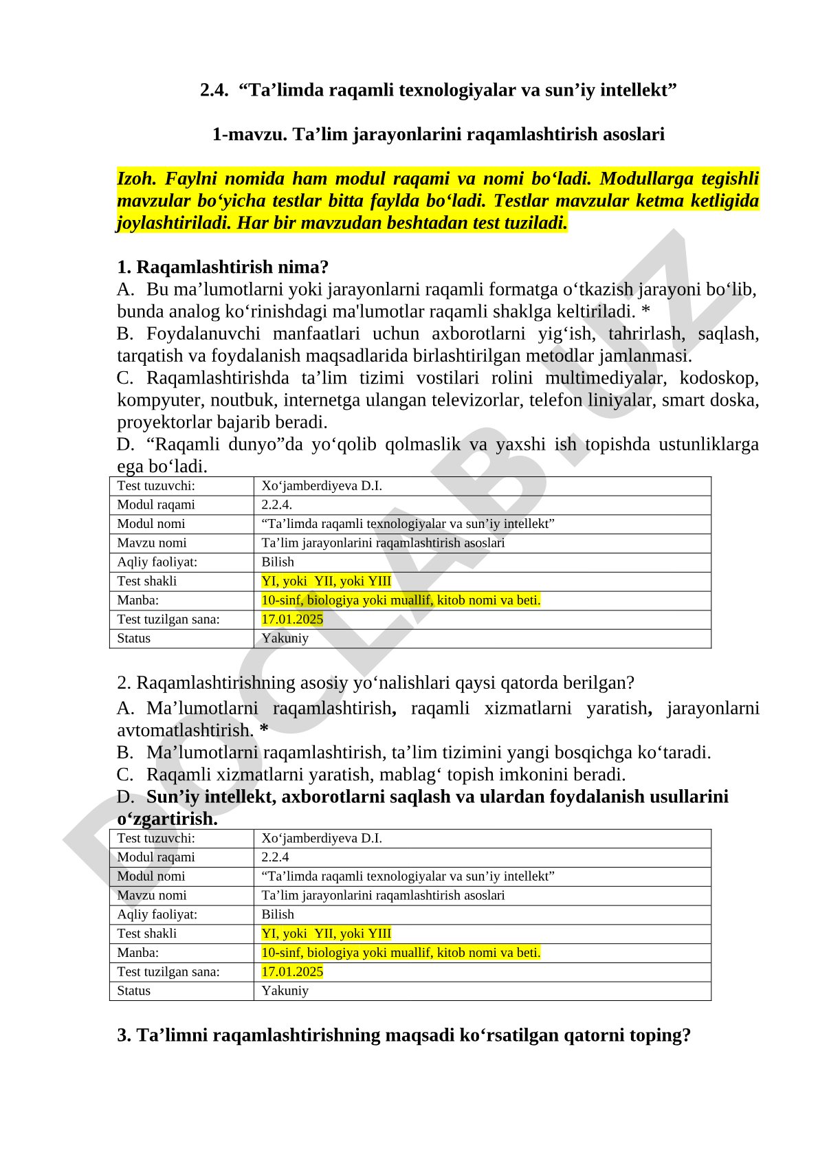 Ta’lim jarayonlarini raqamlashtirish asoslari