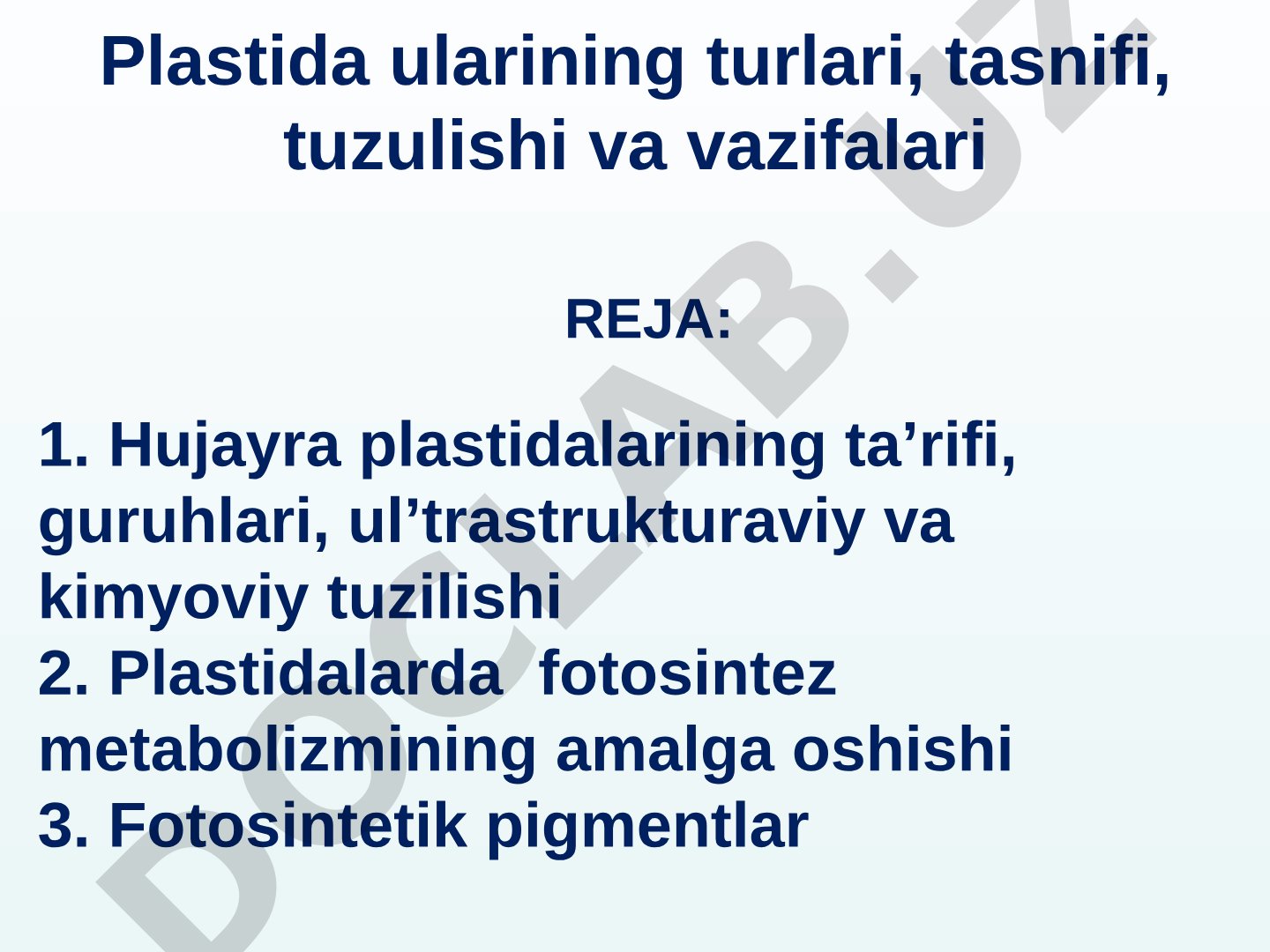 Plastidalarning turlari, tuzilishi va vazifalari
