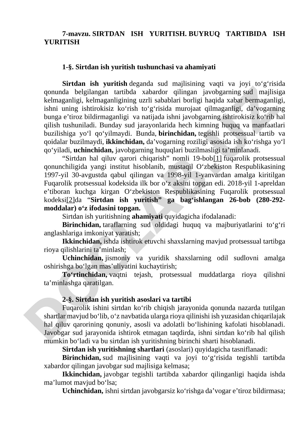 Sirtdan ish yuritish tushunchasi va ahamiyati