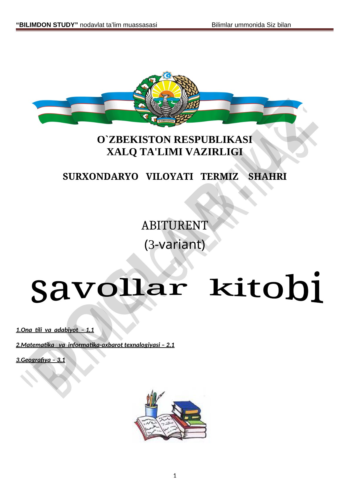 Ona tili va adabiyot fanidan abiturientlar uchun test savollari (3-variant)