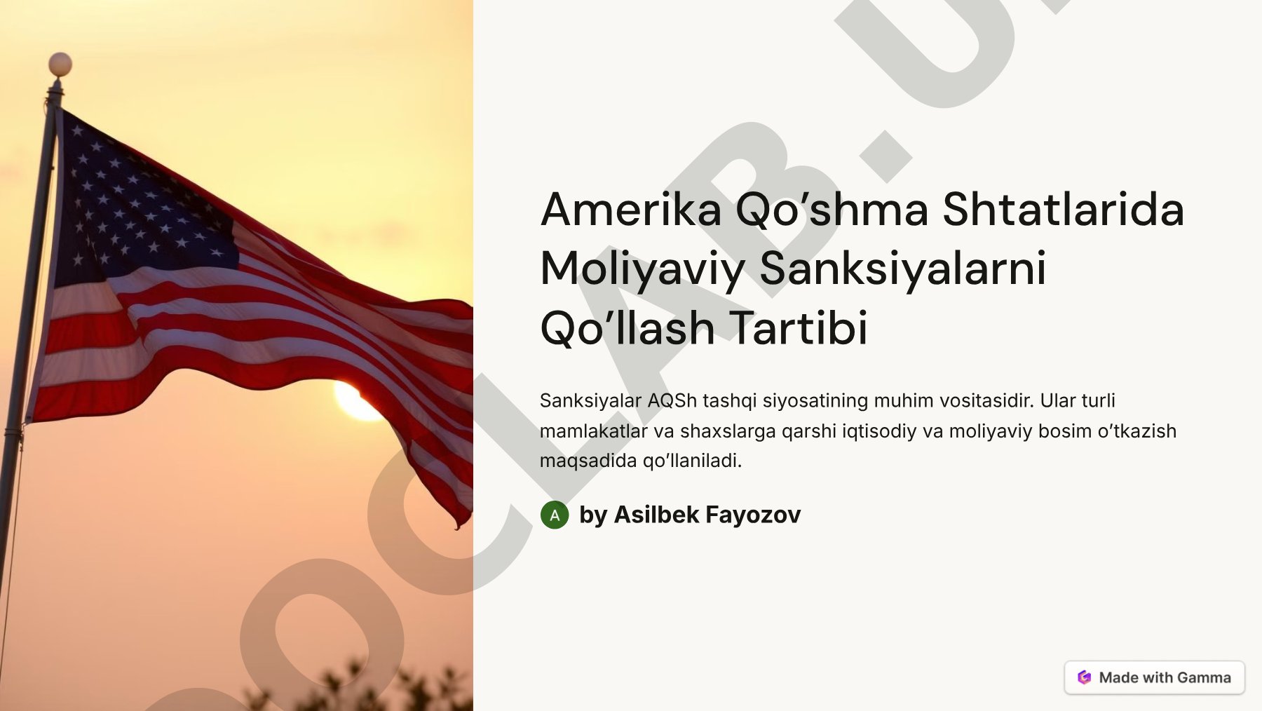 Amerika Qo’shma Shtatlarida Moliyaviy Sanksiyalarni Qo’llash Tartibi