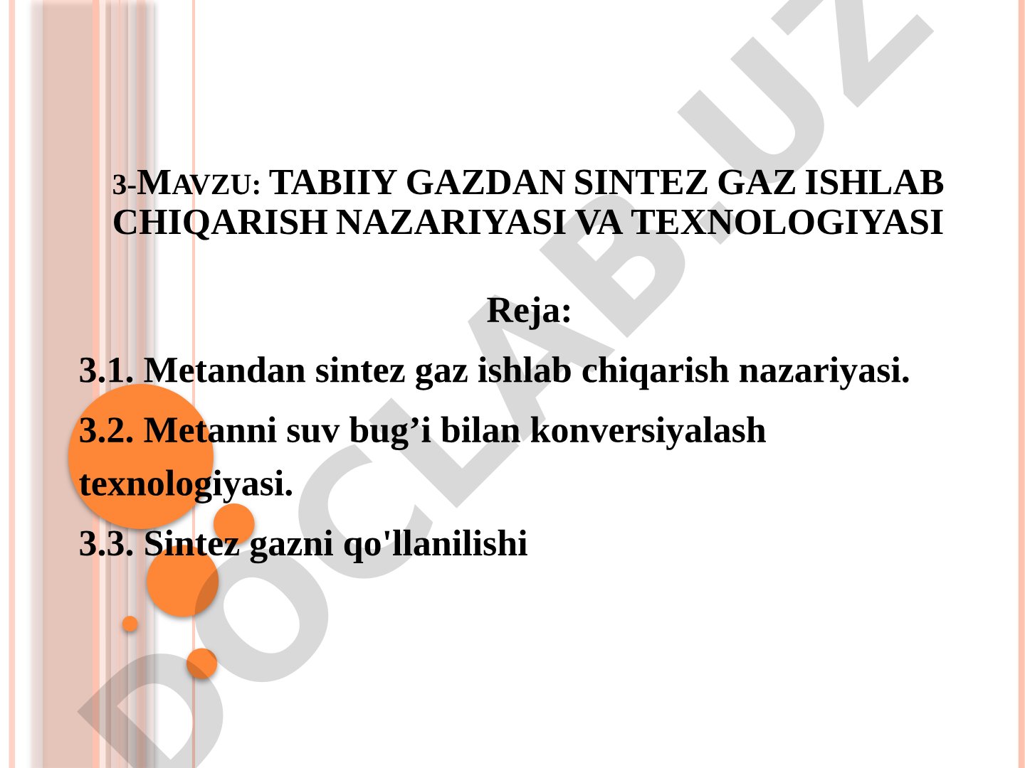Tabiiy gazdan sintez gaz ishlab chiqarish nazariyasi va texnologiyasi
