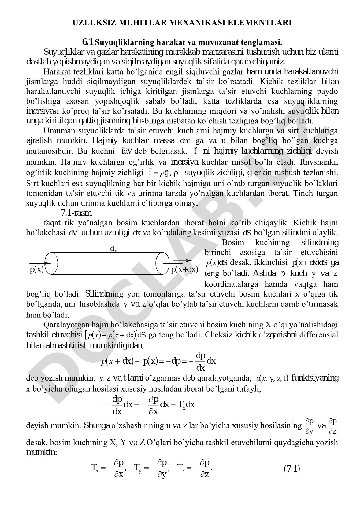 Uzluksiz muhitlar mexanikasi elementlari