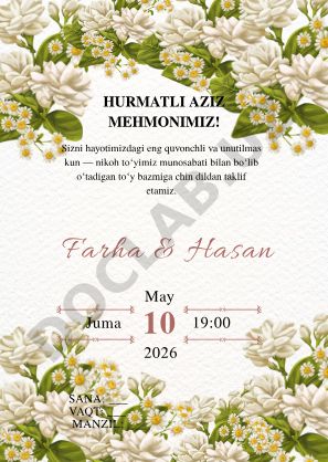 Farha va Hasanning nikoh to‘yi taklifnomasi