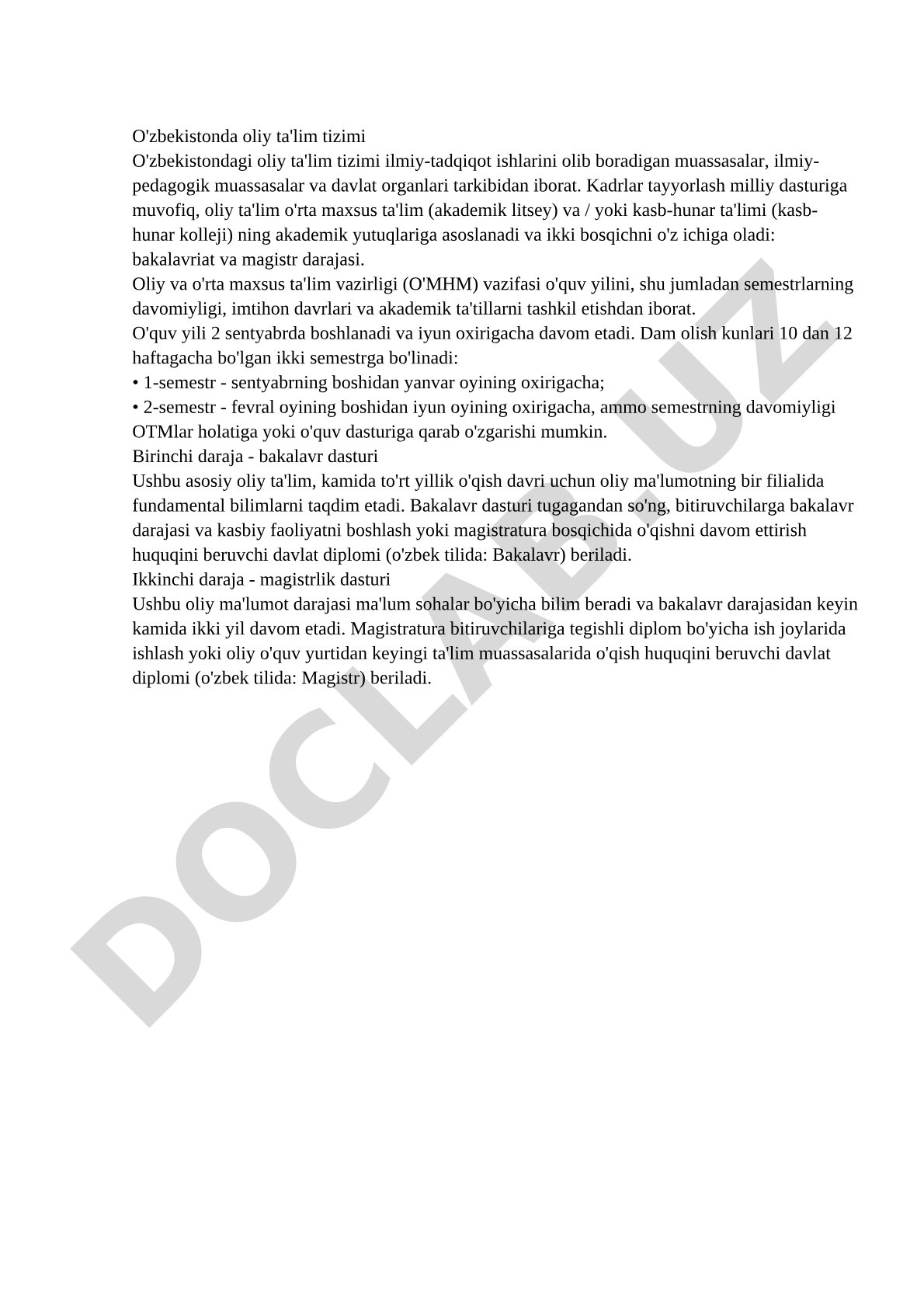 O'zbekistonda oliy ta'lim tizimi