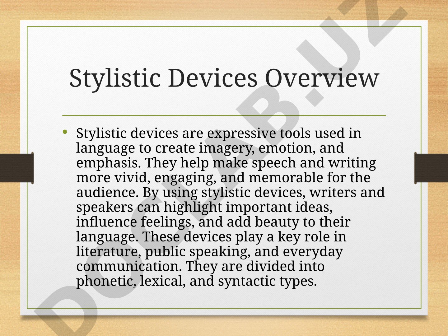Explains stylistic devices: metaphor, simile, and their use in language