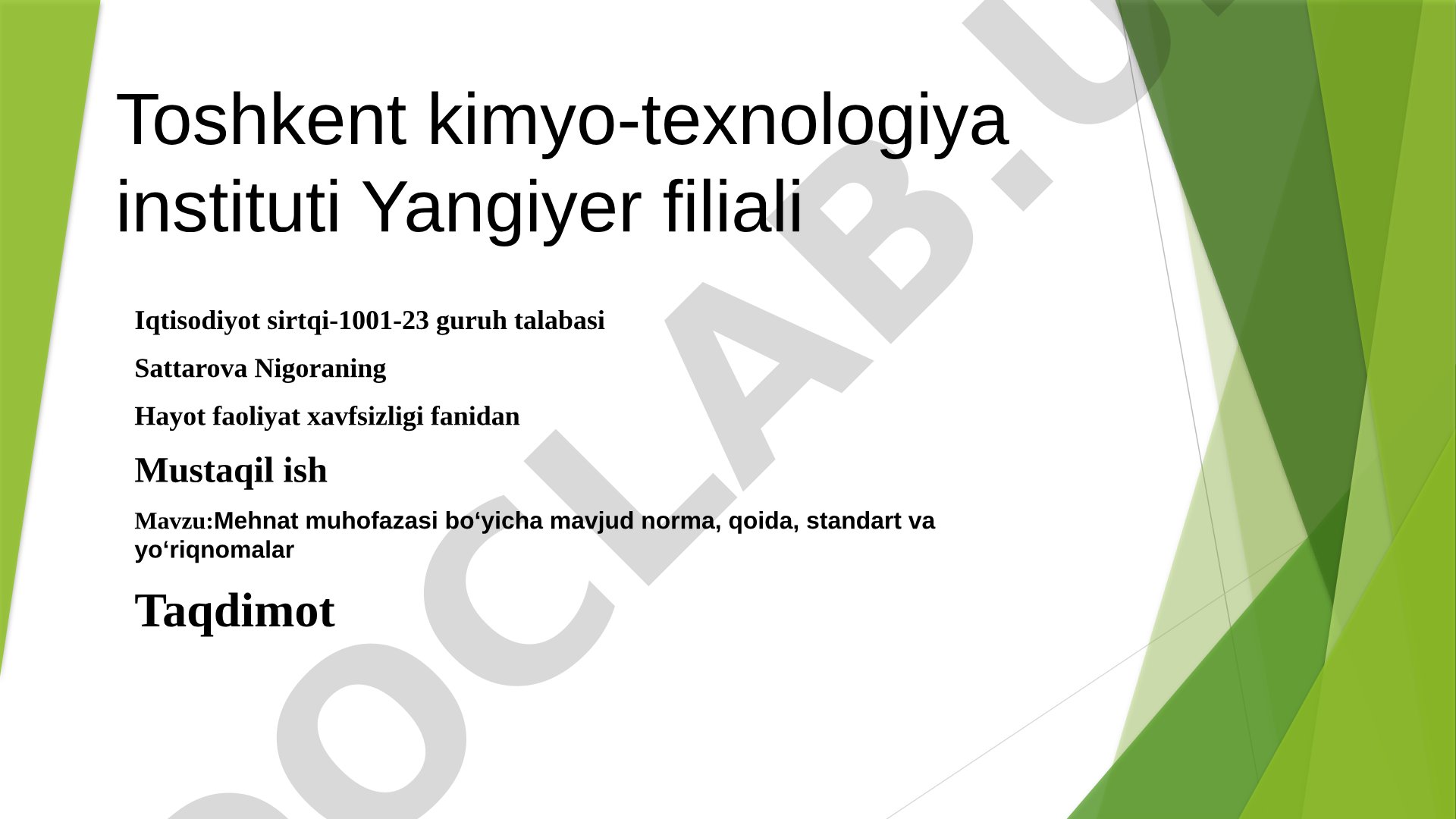Mehnat muhofazasi bo‘yicha mavjud norma, qoida, standart va yo‘riqnomalar
