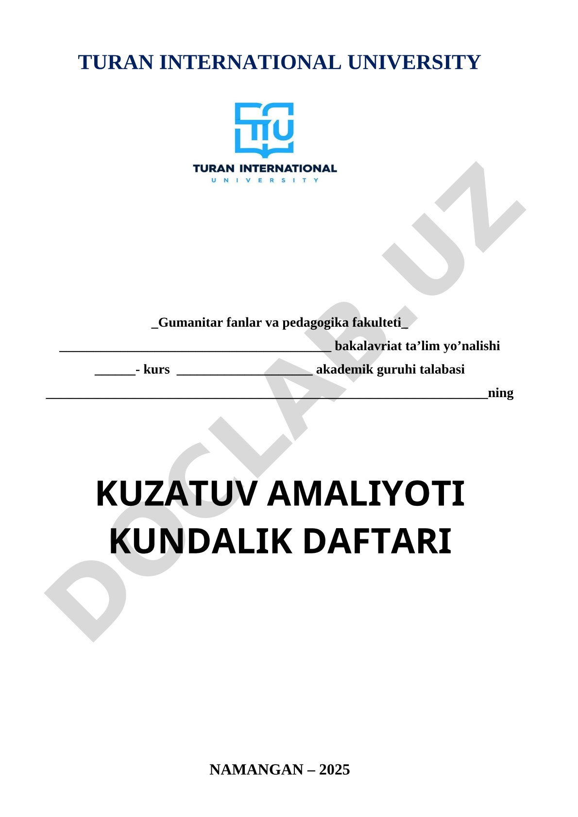 Kuzatuv amaliyoti kundalik daftari