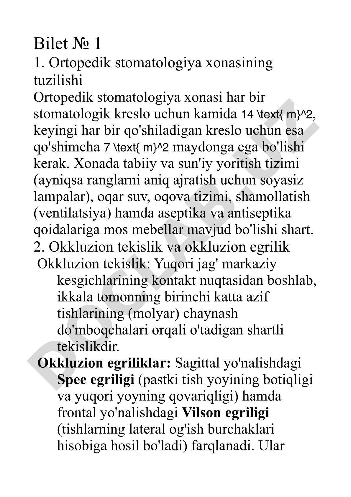 Ortopedik stomatologiya xonasining tuzilishi