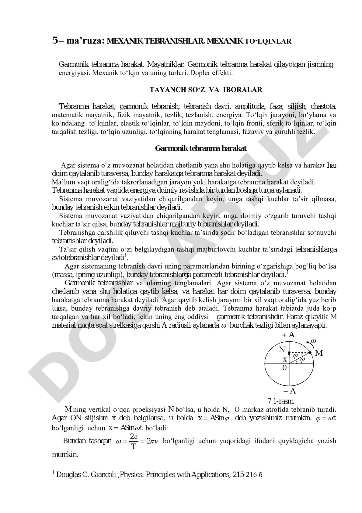 Mexanik tebranishlar. Mexanik to'lqinlar