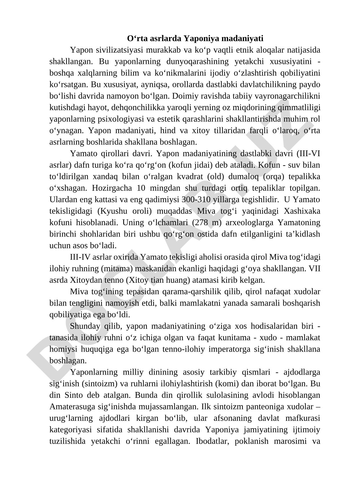 Oʻrta asrlarda Yaponiya madaniyati