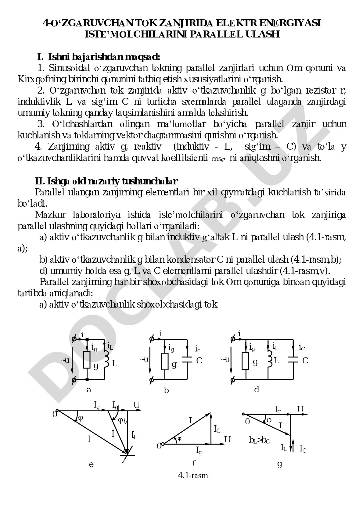 O‘zgaruvchan tok zanjirida elektr energiyasi iste’molchilarini parallel ulash