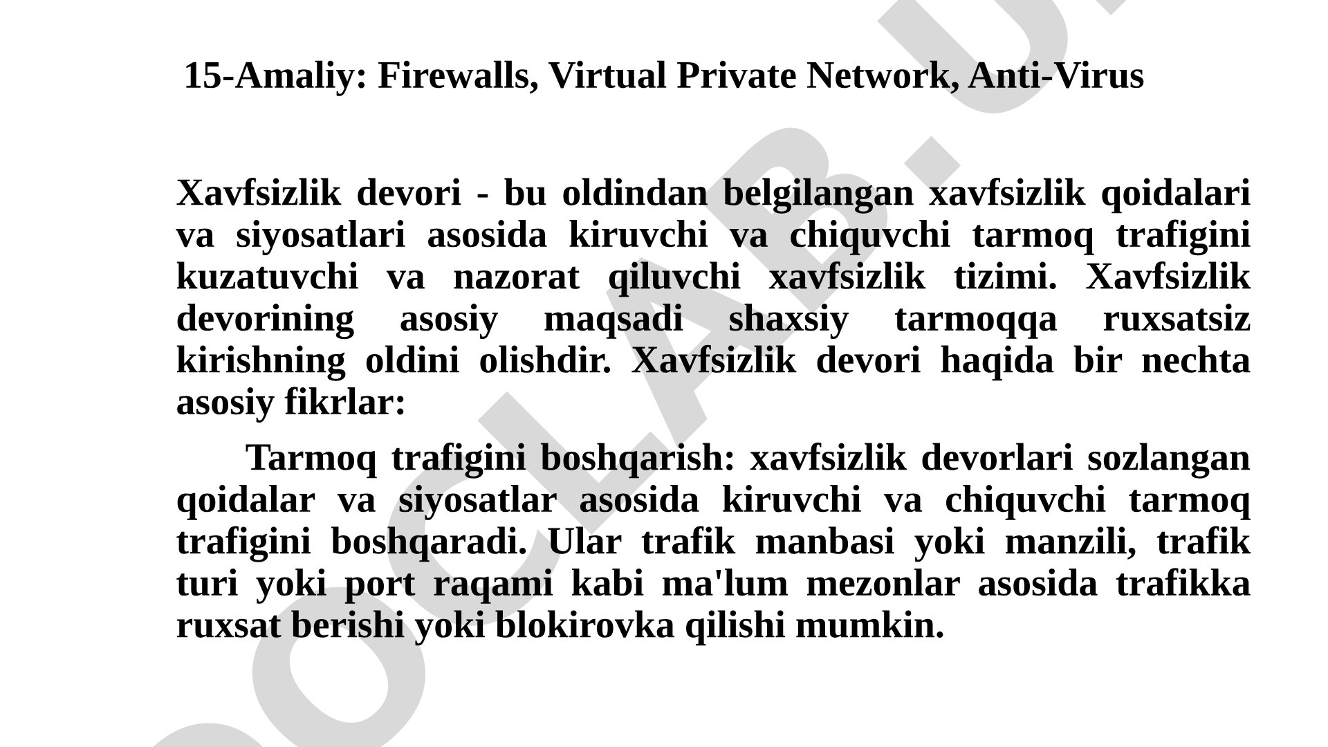 15-Amaliy: Firewalls, Virtual Private Network, Anti-Virus