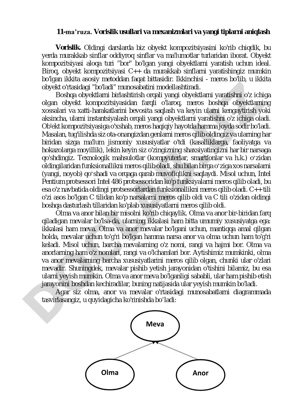 Vorislik usullari va mexanizmlari va yangi tiplarni aniqlash