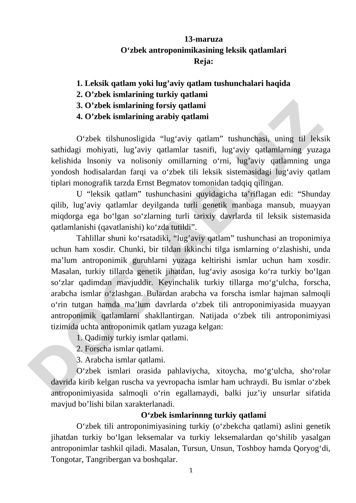O‘zbek antroponimikasining leksik qatlamlari