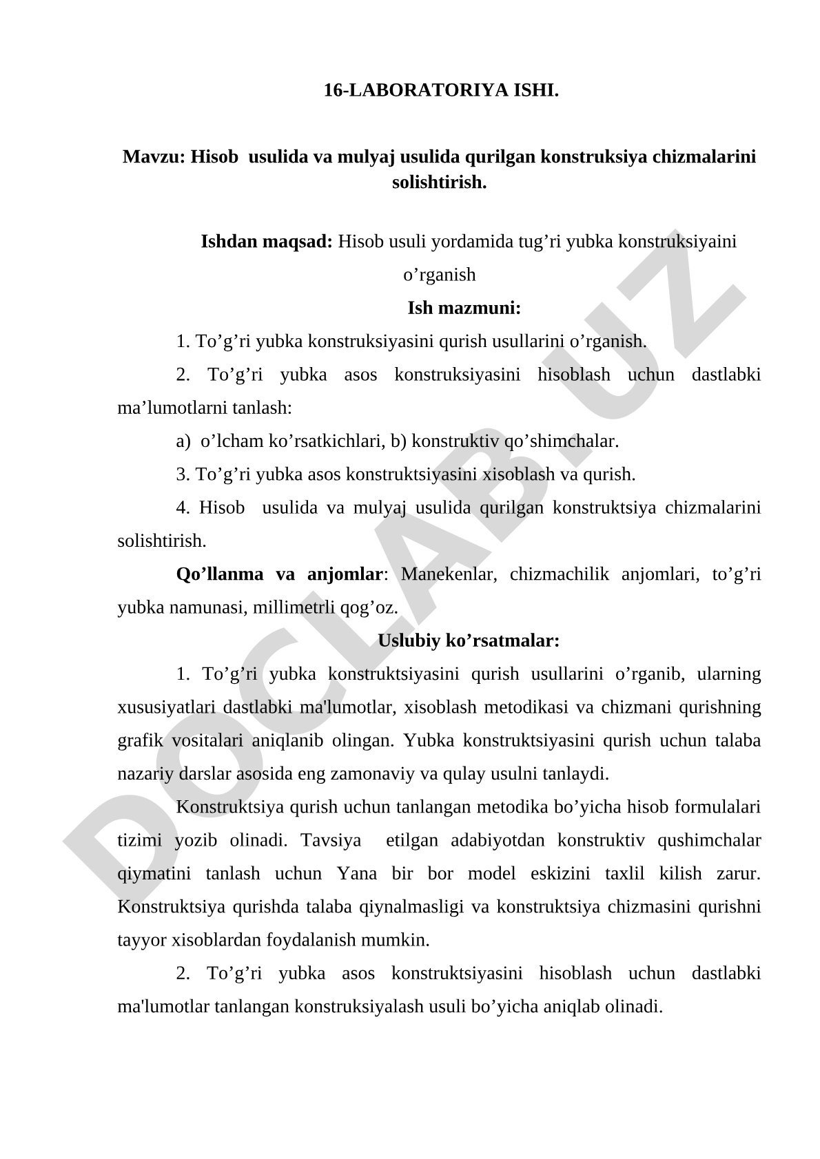 Hisob usulida va mulyaj usulida qurilgan konstruksiya chizmalarini solishtirish