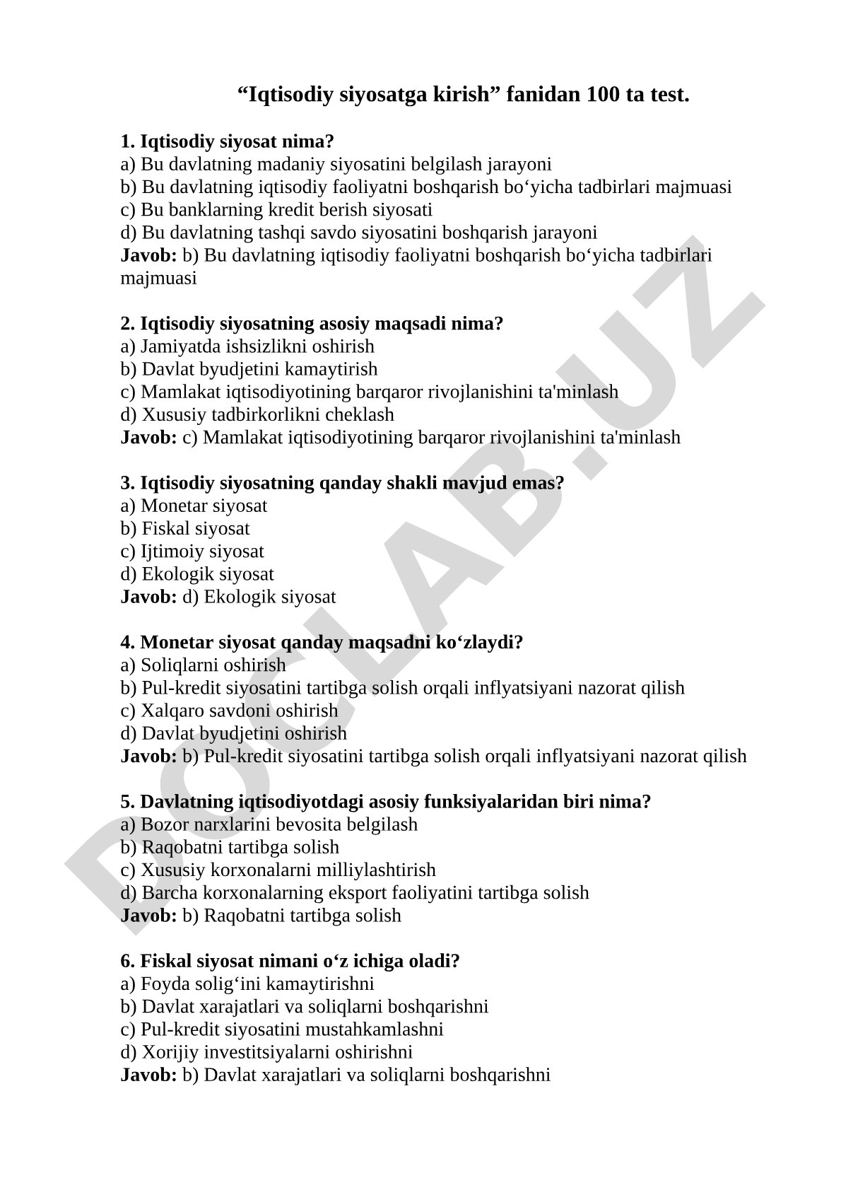 Iqtisodiy siyosatga kirish