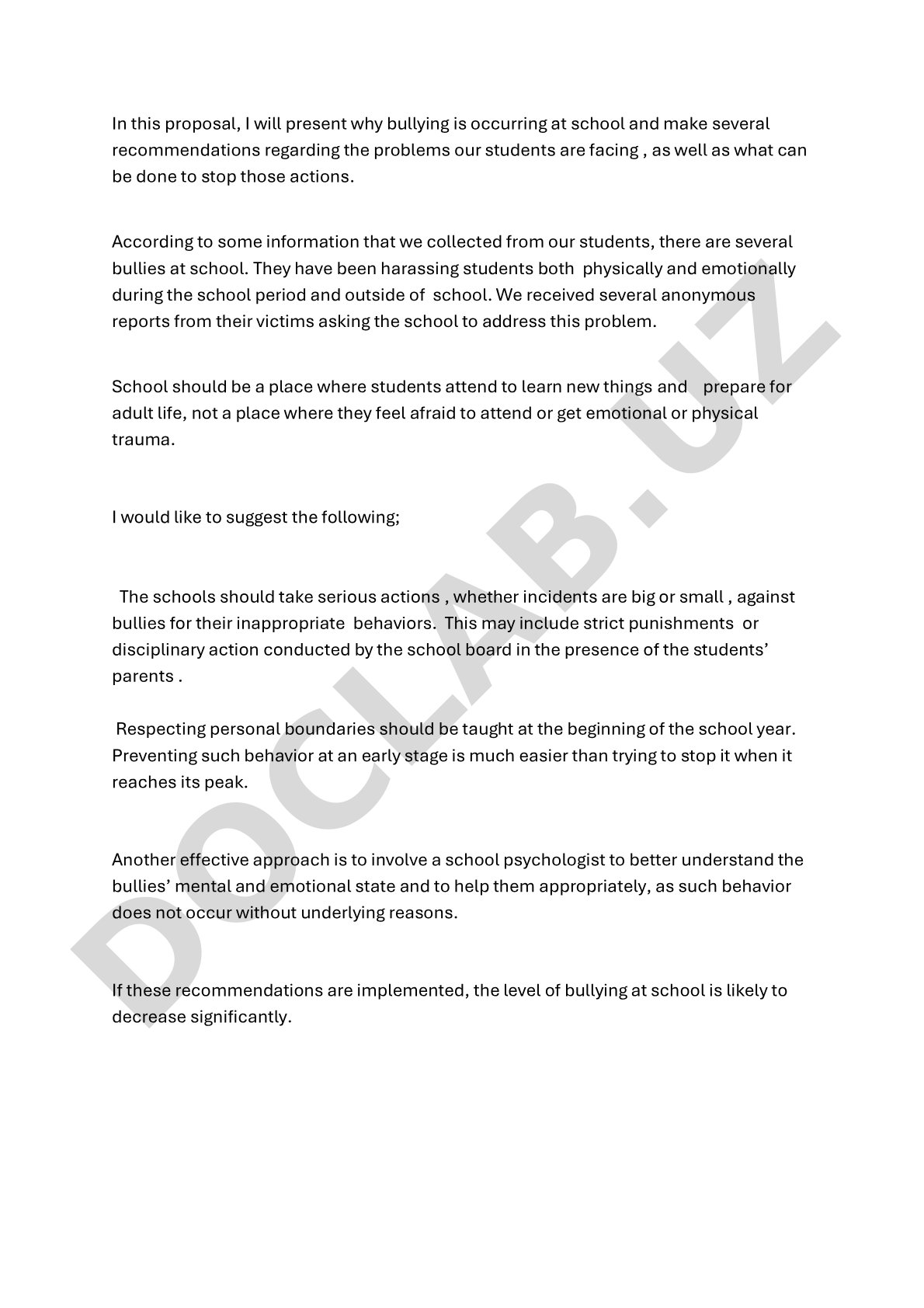 School bullying prevention and recommendations